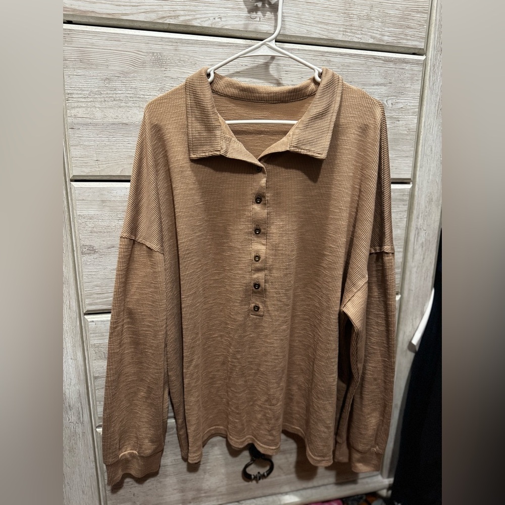 Brown Button-Up Collared Shirt - Picture 2 of 4